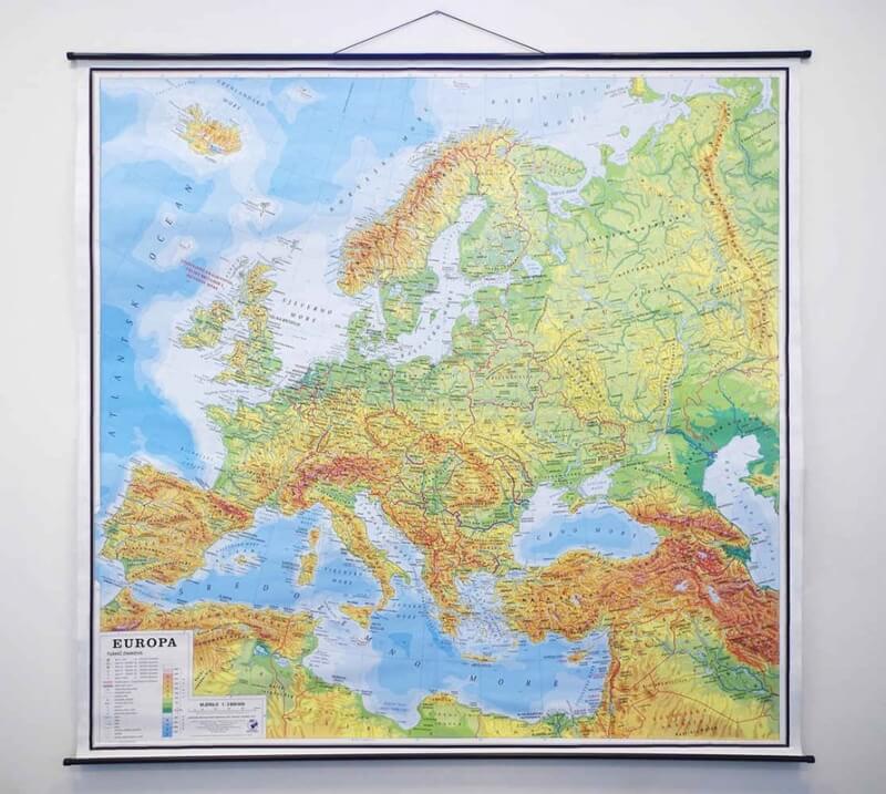 Karta Europa, fizička, 182×178 cm