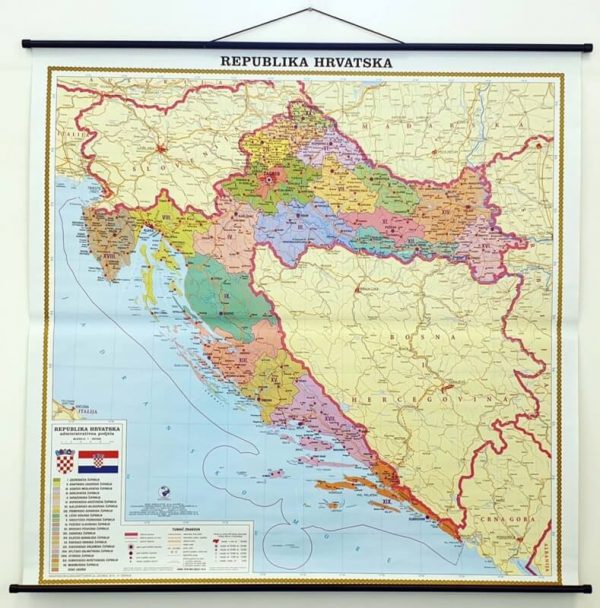 Karta Hrvatske, administrativna podjela, 120x118 cm
