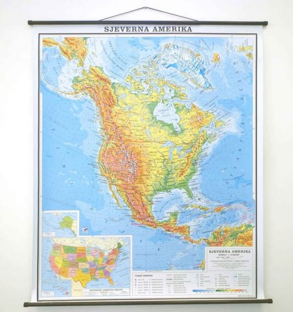 Karta Sjeverna Amerika, 100x123 cm