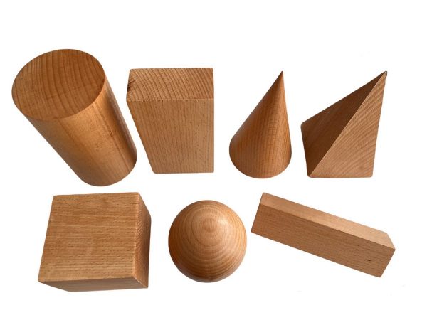 Modeli geometrijskih tijela, drveni, 7 komada